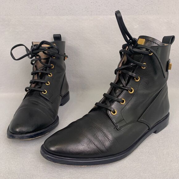 Stuart Weitzman Black Leather Lace Up Ankle Boots Size 9.5 Classic Chic Fall - Picture 1 of 7